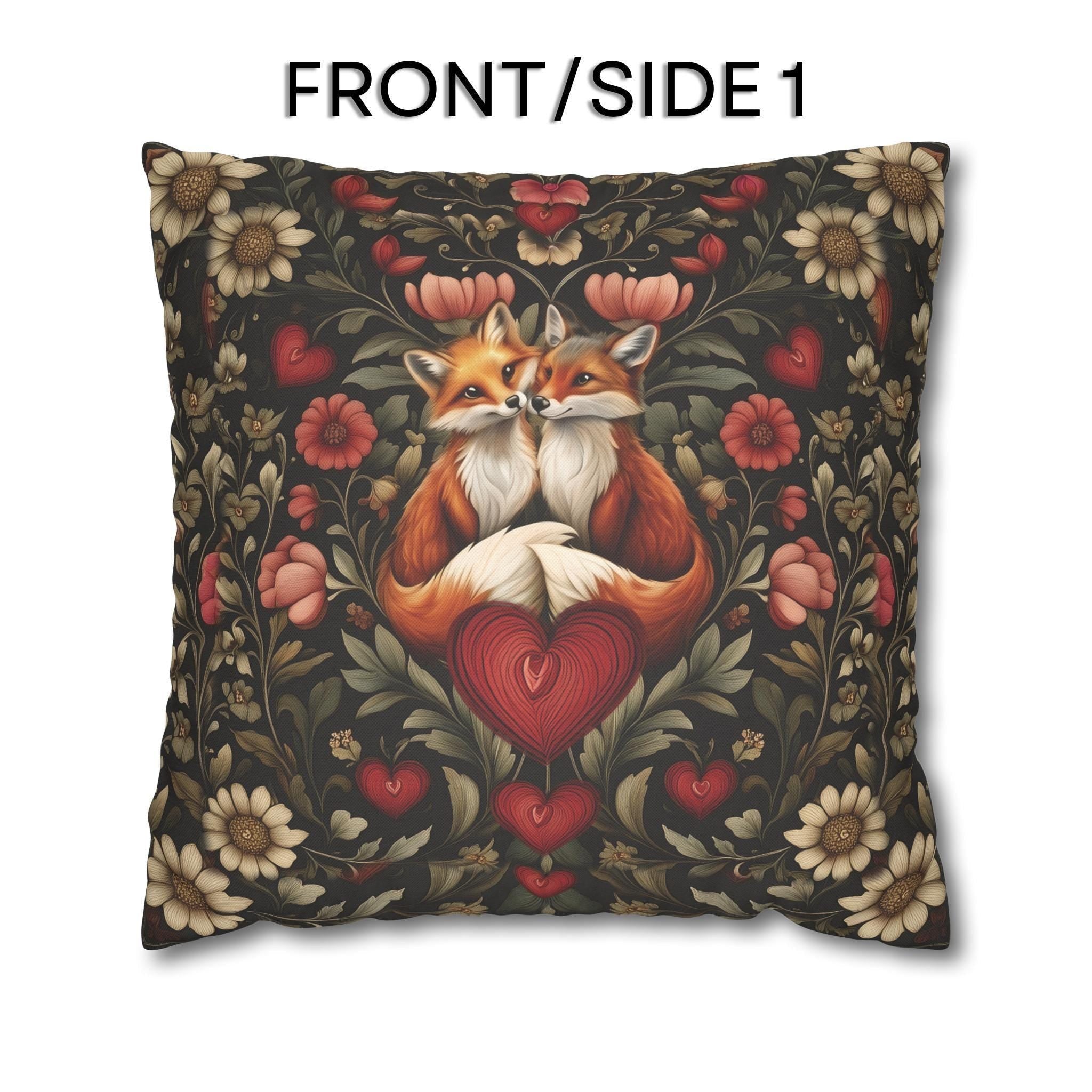 Fox Love William Morris Inspired Pillow Cover: Romantic Vintage Style Decor