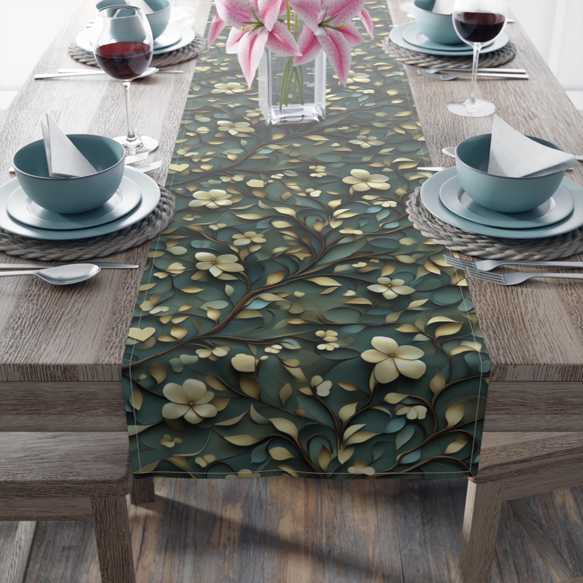 Luxurious William Morris Botanical Table Runner - Elegant Cotton Poly Fabric for Sophisticated Dining Decor