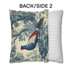 French Country Blue Pheasant Pillow Cover: Vintage Toile Bird and Botanical Design