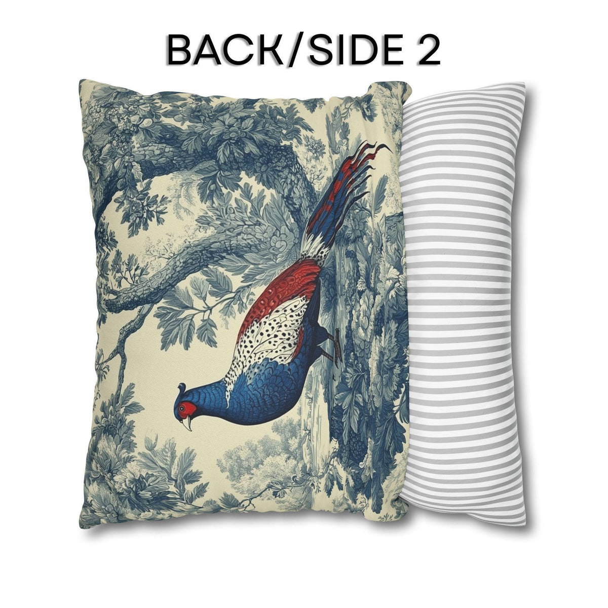French Country Blue Pheasant Pillow Cover: Vintage Toile Bird and Botanical Design