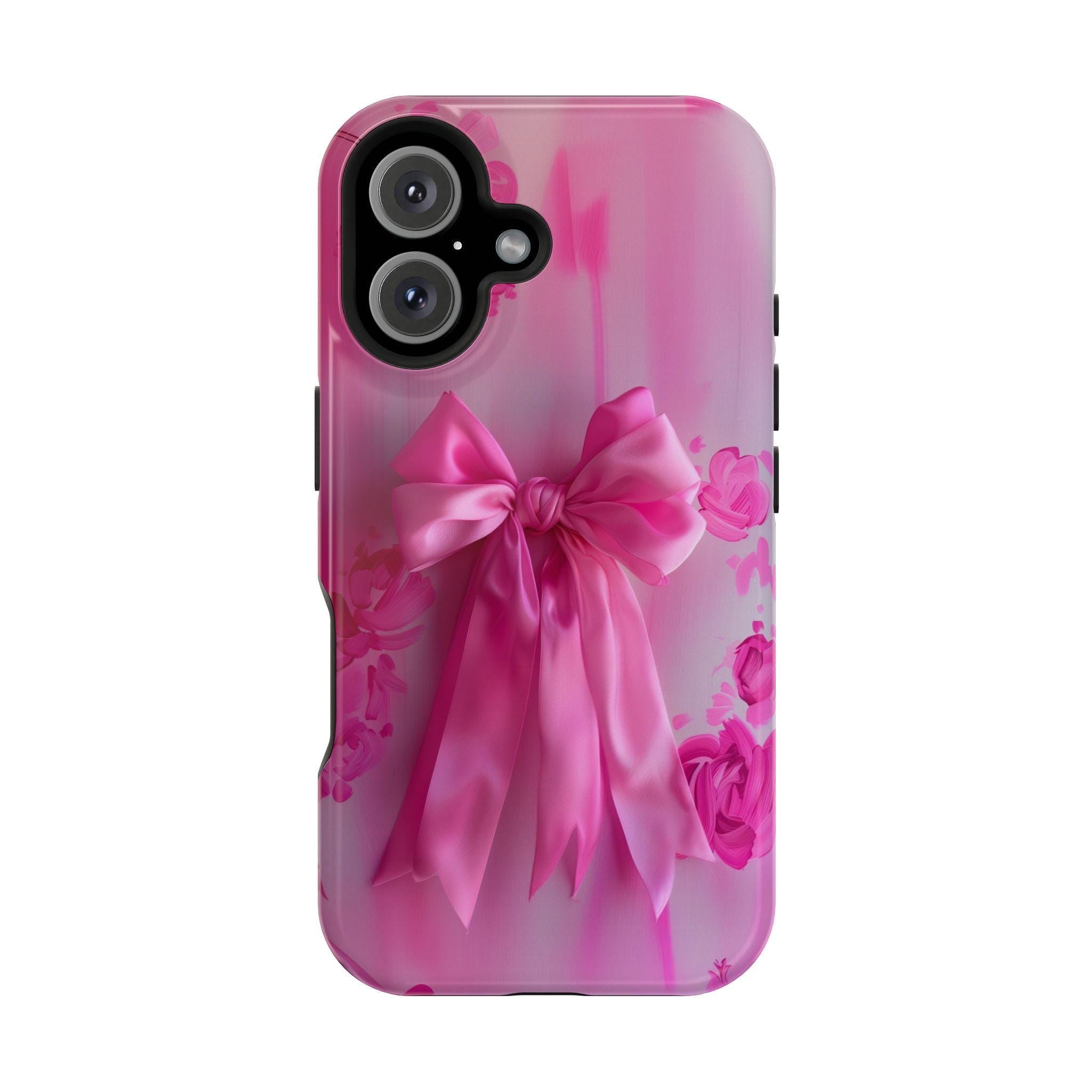 Pink Bow Floral MagSafe Tough Case for iPhone - Coquette Design Girly Gift