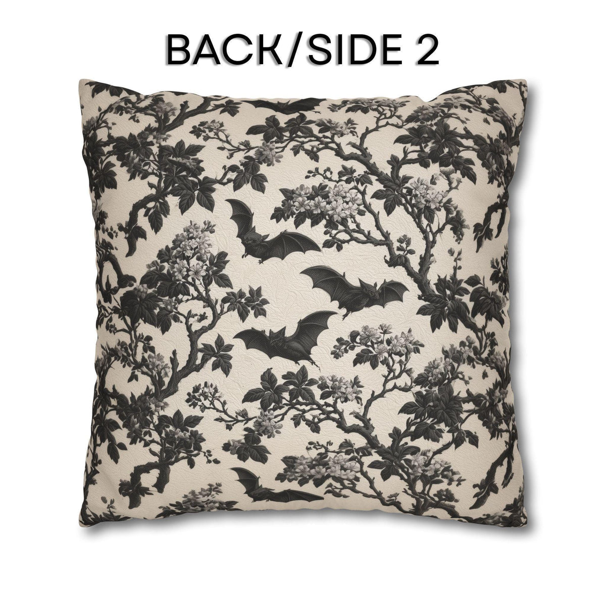 Chinoiserie Five Bats Pillow Cover: Black and Cream Halloween Floral