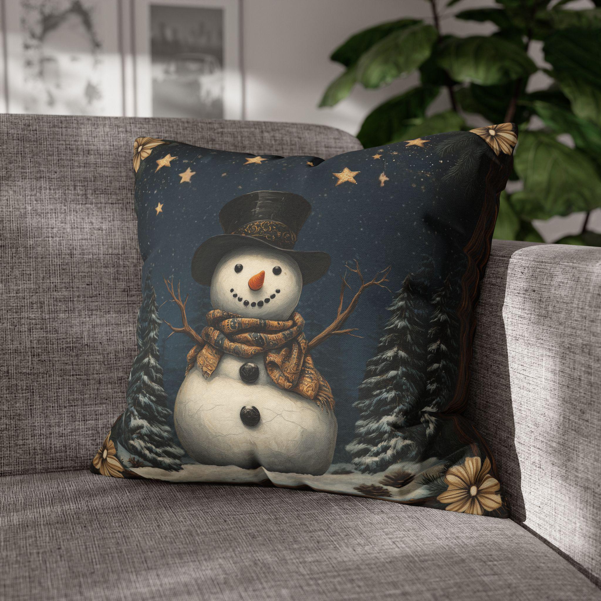 William Morris Inspired Winter Snowman Pillowcase: Festive Christmas Throw Pillow Cover for Holiday Decor