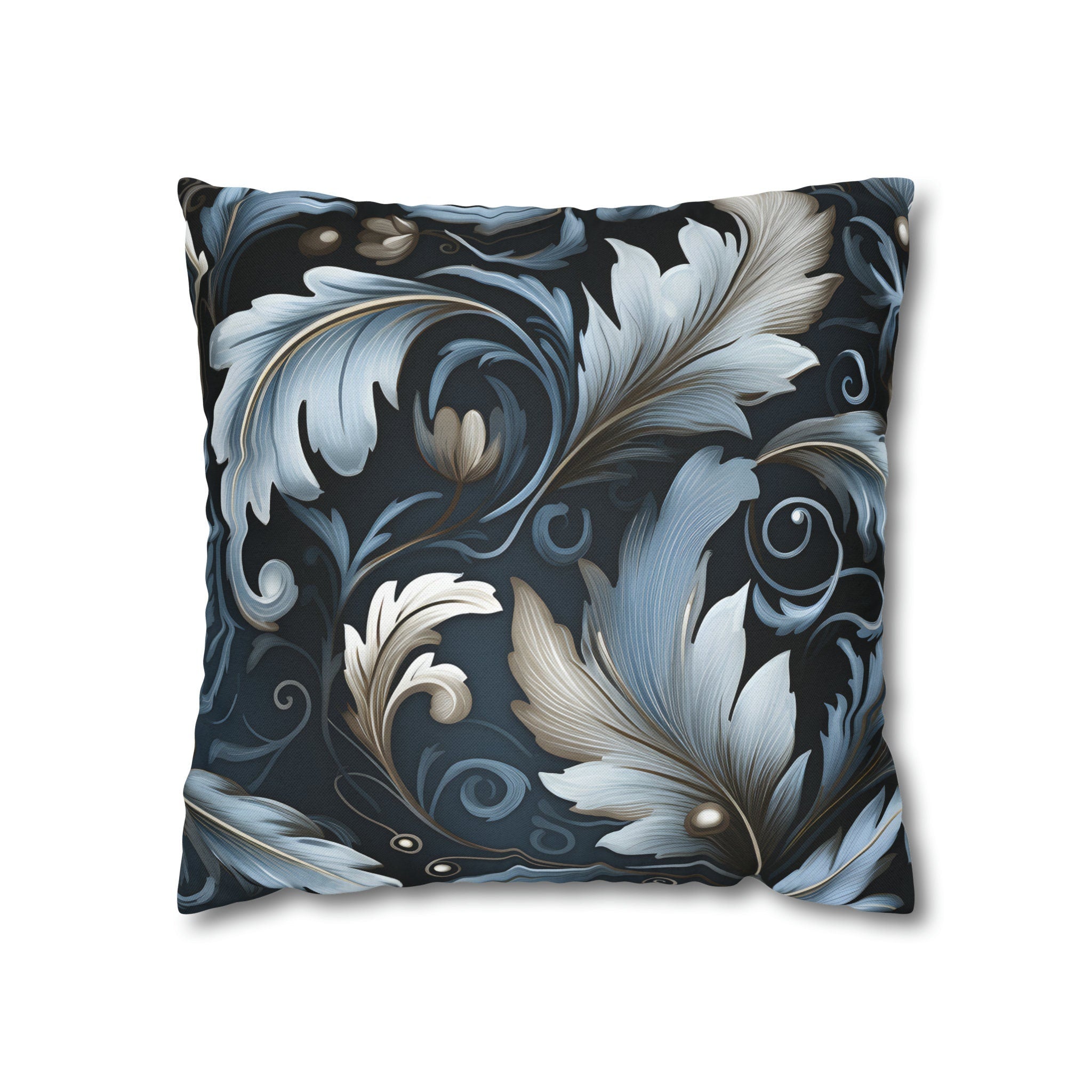 Blue Autumn Leaves Pillow Cover, Floral Pillowcase