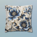 Elegant Chinoiserie Floral Pillow Cover: Blue & Off-White Eastern Motif Cushion for Home Decor