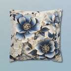 Elegant Chinoiserie Floral Pillow Cover: Blue & Off-White Eastern Motif Cushion for Home Decor