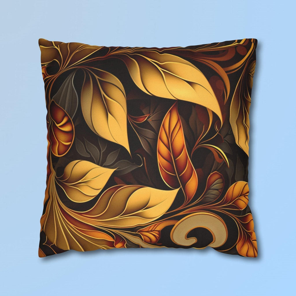 Autumnal Leaves Throw Pillow Cover: Orange and Gold Foliage on Rich Brown Background