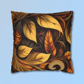 Autumnal Leaves Throw Pillow Cover: Orange and Gold Foliage on Rich Brown Background