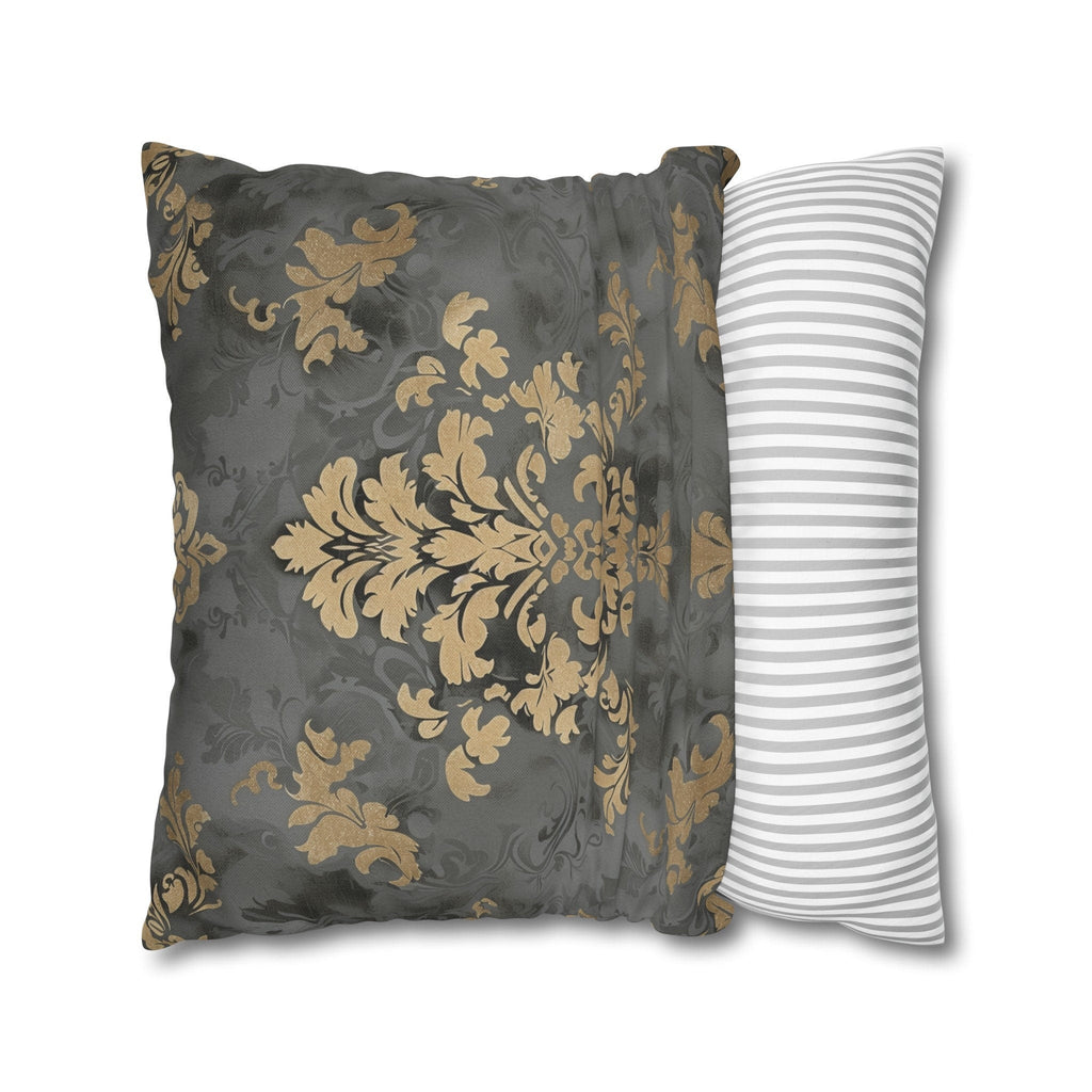 Gold Floral Damask Pillow Cover: Elegant Grey Decor