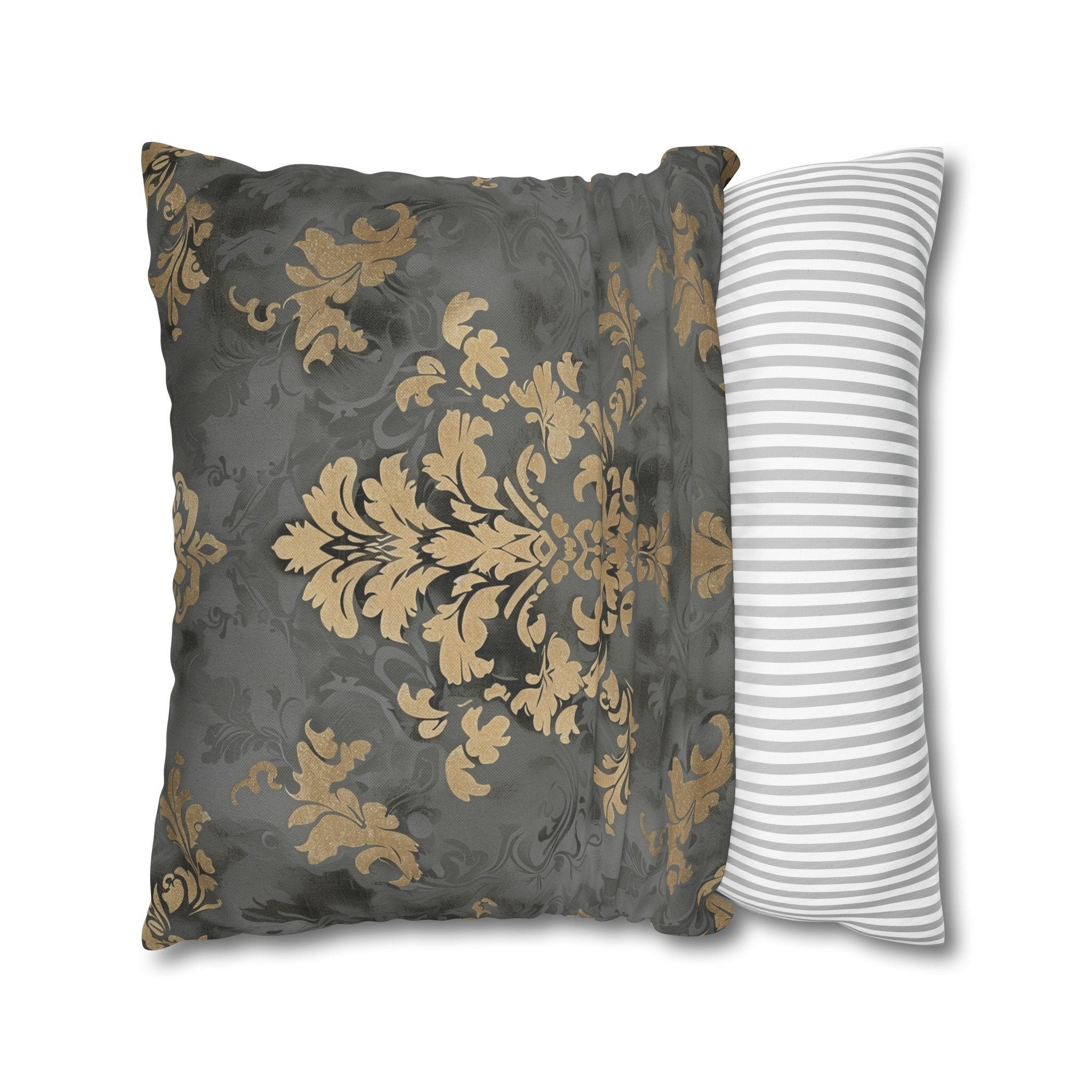 Gold Floral Damask Pillow Cover: Elegant Grey Decor