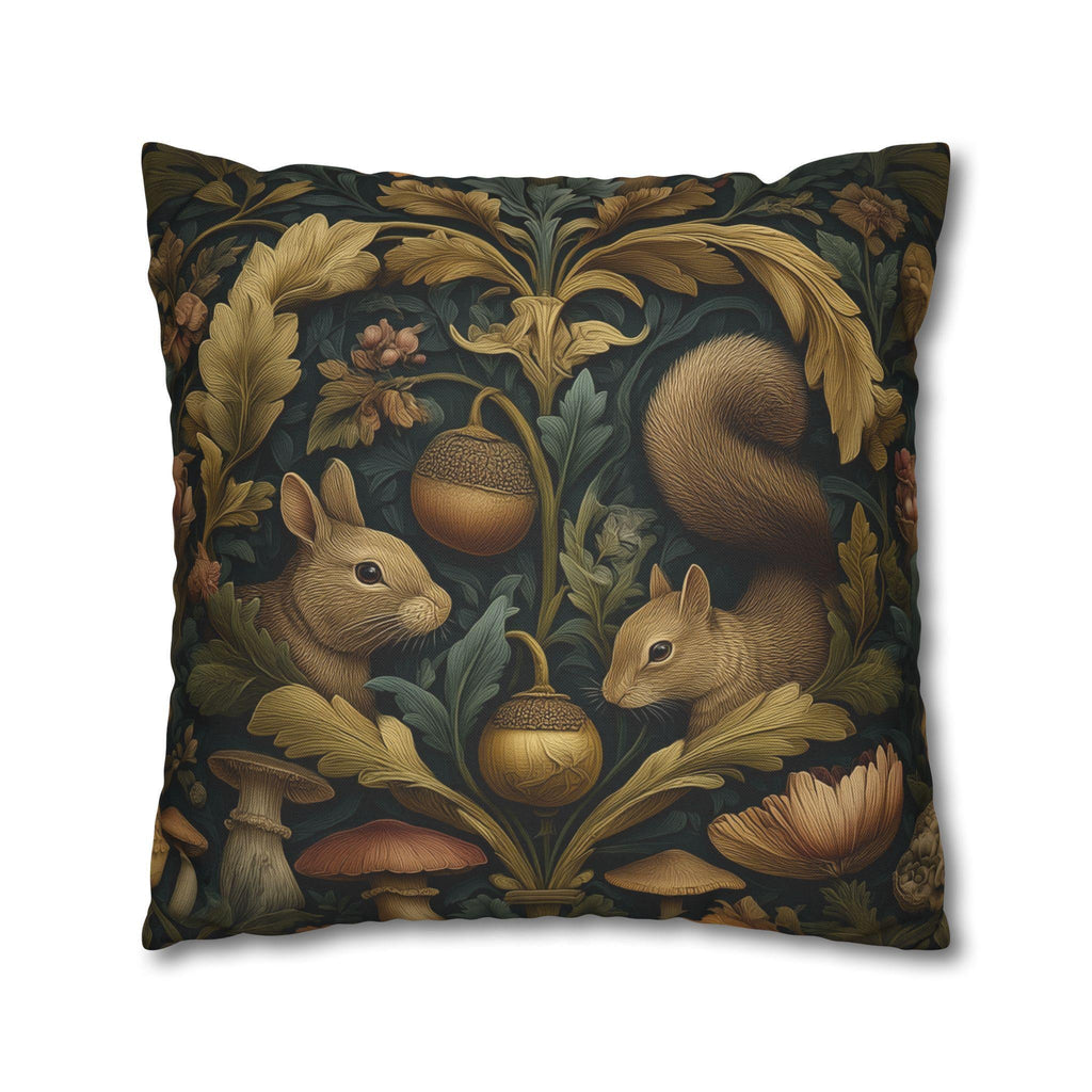 William Morris Woodland Forest Pillow Cover: Squirrel & Rabbit Tapestry-Style Cushion Case