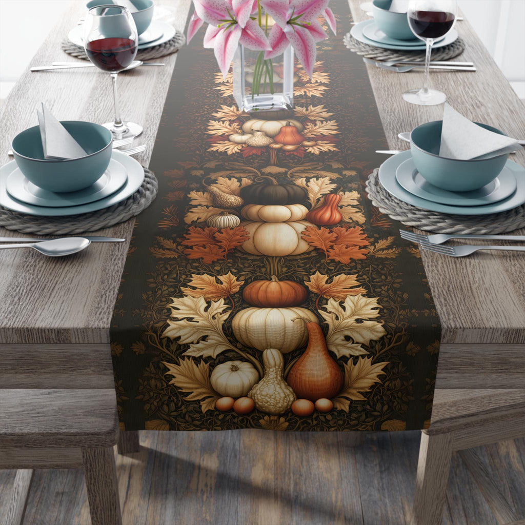 William Morris Pumpkin Patch Table Runner: Cream, Orange, Brown Fall Dining Decor