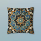 Luxurious Moroccan Tilework Inspired Pillow Cover: Teal, Beige, Brown Geometric Cushion Case