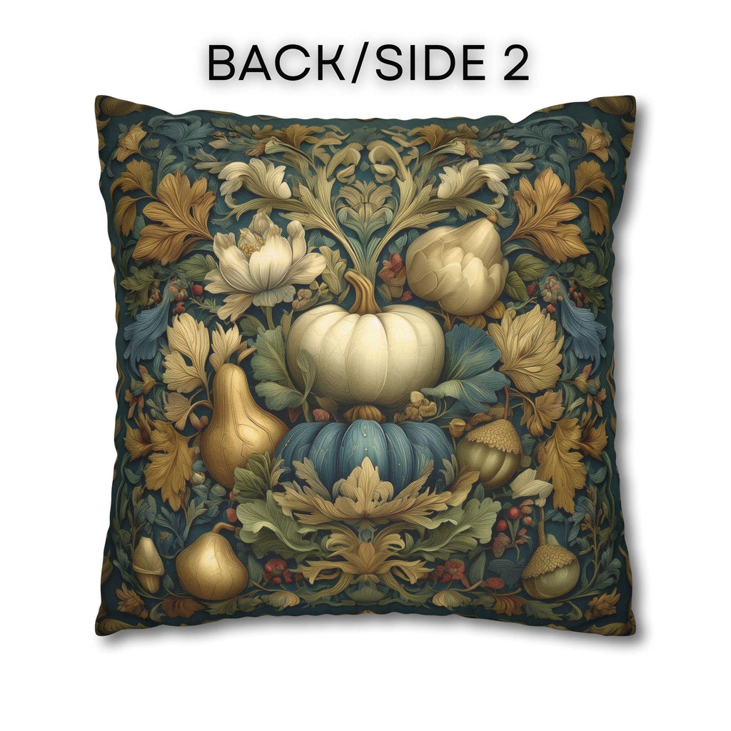 William Morris Inspired Autumn Pillow Cover: Teal, Gold, and Ivory Harvest Design
