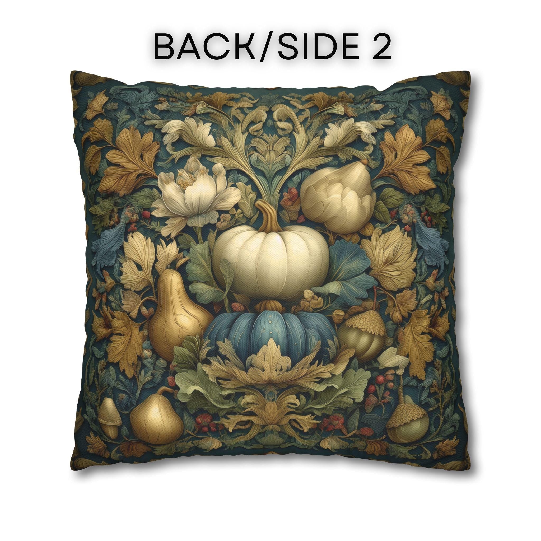 William Morris Inspired Autumn Pillow Cover: Teal, Gold, and Ivory Harvest Design