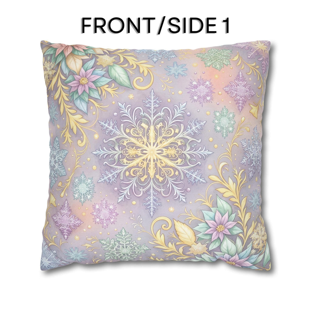 Pastel Snowflake Pillow Cover: Coquette Christmas Decor, Dreamy Lilac Mint Winter