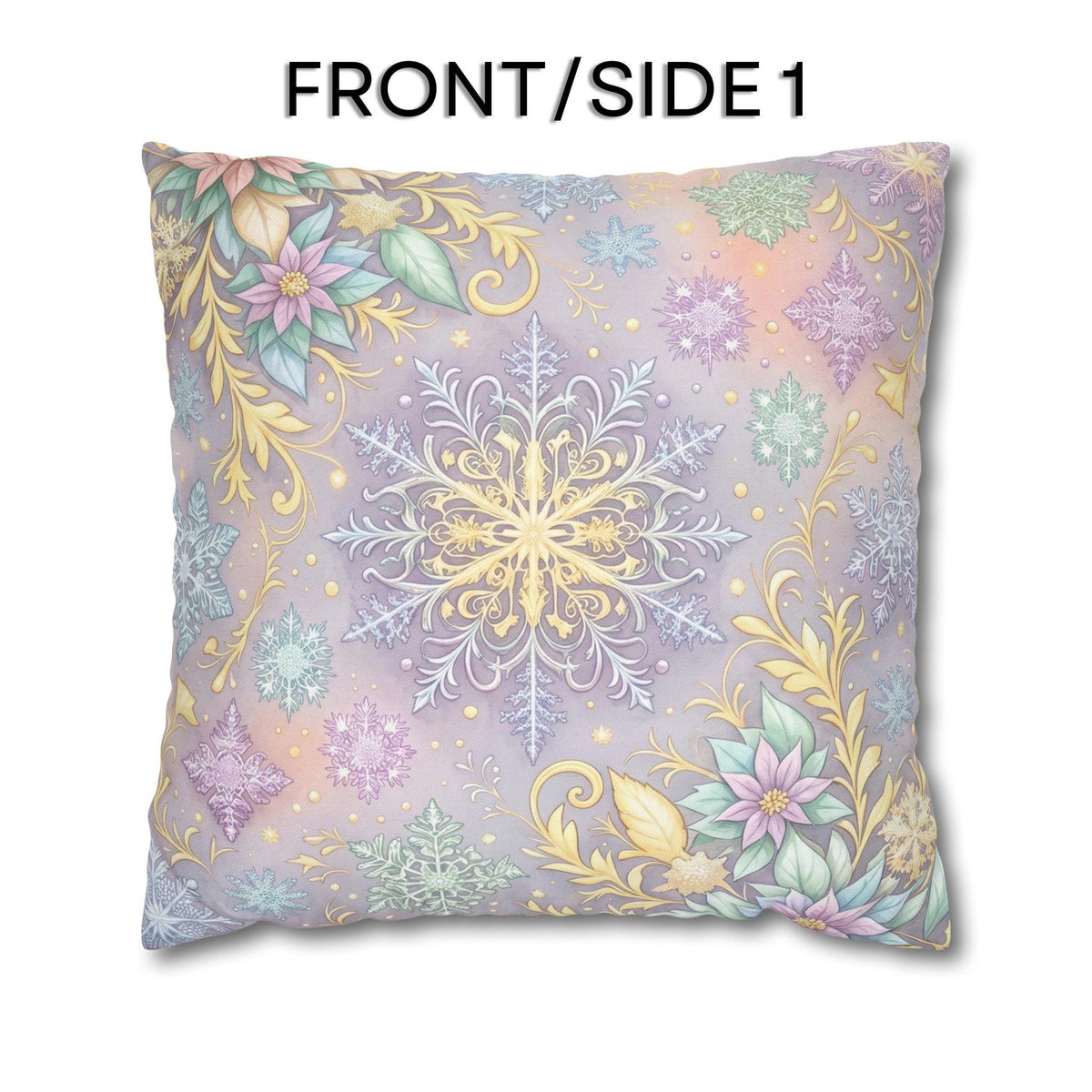 Pastel Snowflake Pillow Cover: Coquette Christmas Decor, Dreamy Lilac Mint Winter