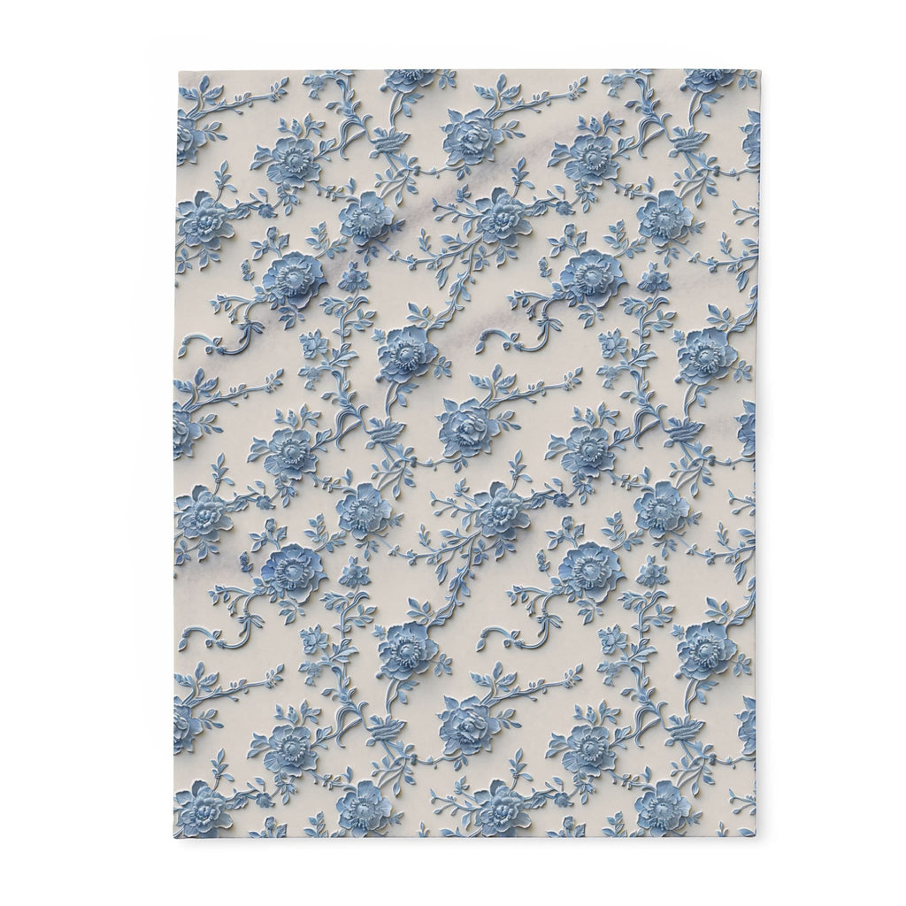 Blue Floral Chinoiserie Fleece Throw Blanket: Elegant Home Decor