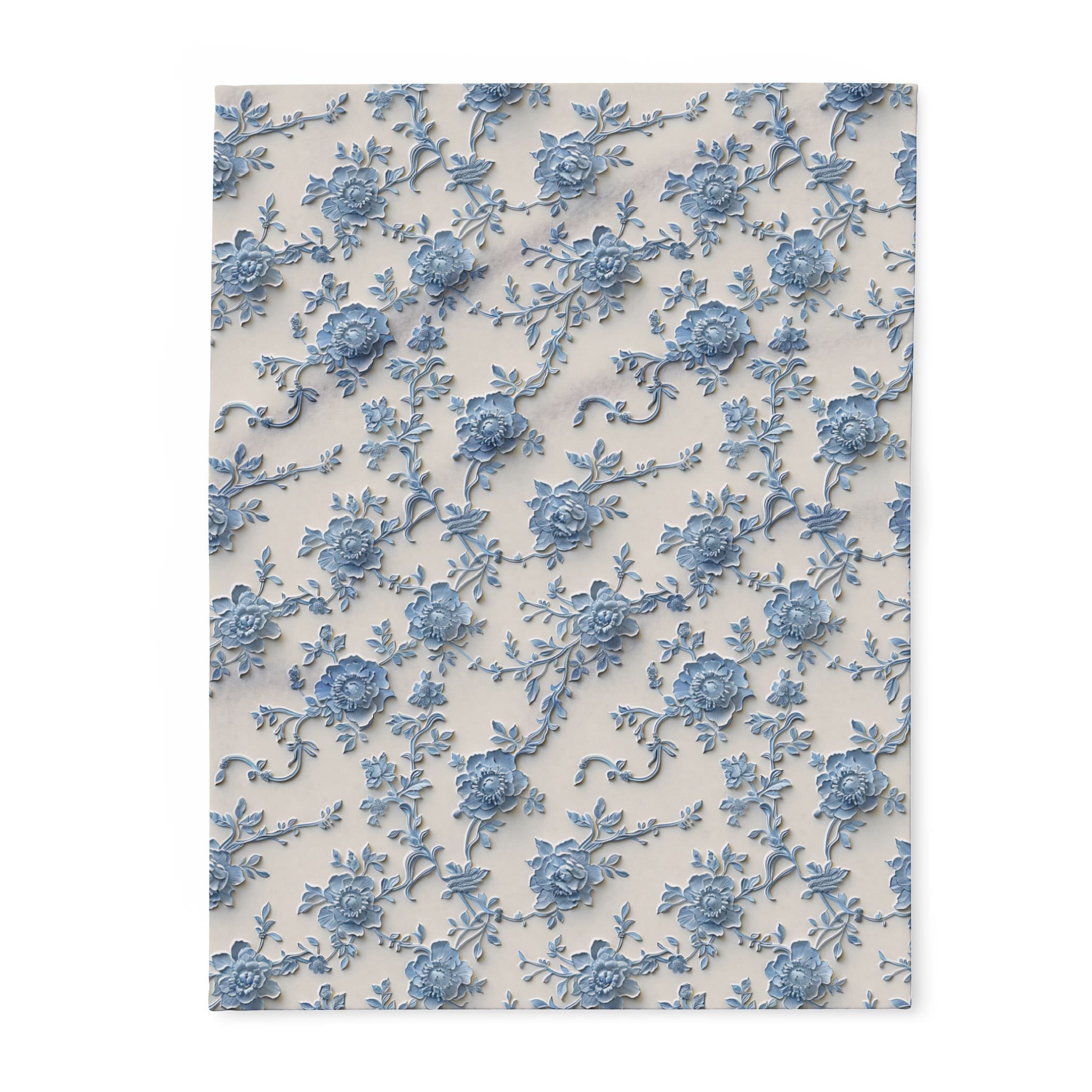 Blue Floral Chinoiserie Fleece Throw Blanket: Elegant Home Decor
