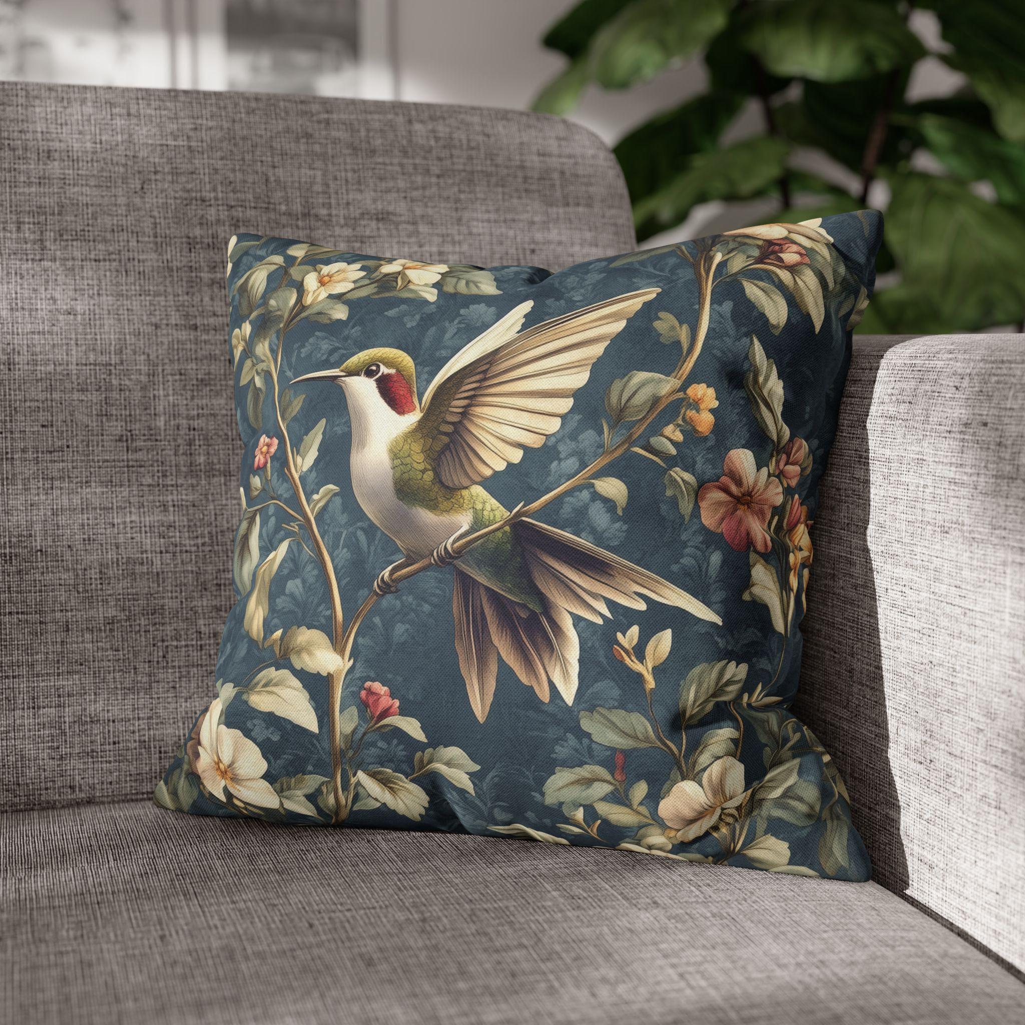 William Morris Inspired Hummingbird Pillow Cover: Vintage Floral Design with Botanical Elegance
