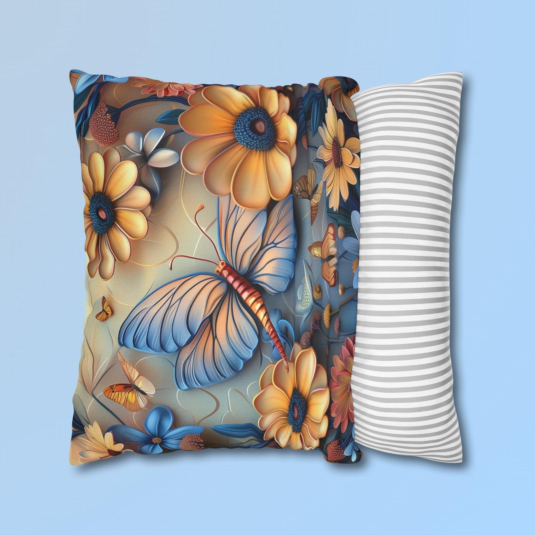 William Morris Inspired Butterfly Pillow Cover, Floral Nature Design