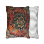 Medallion Persian Rug Pillow Cover: Teal, Red, and Orange