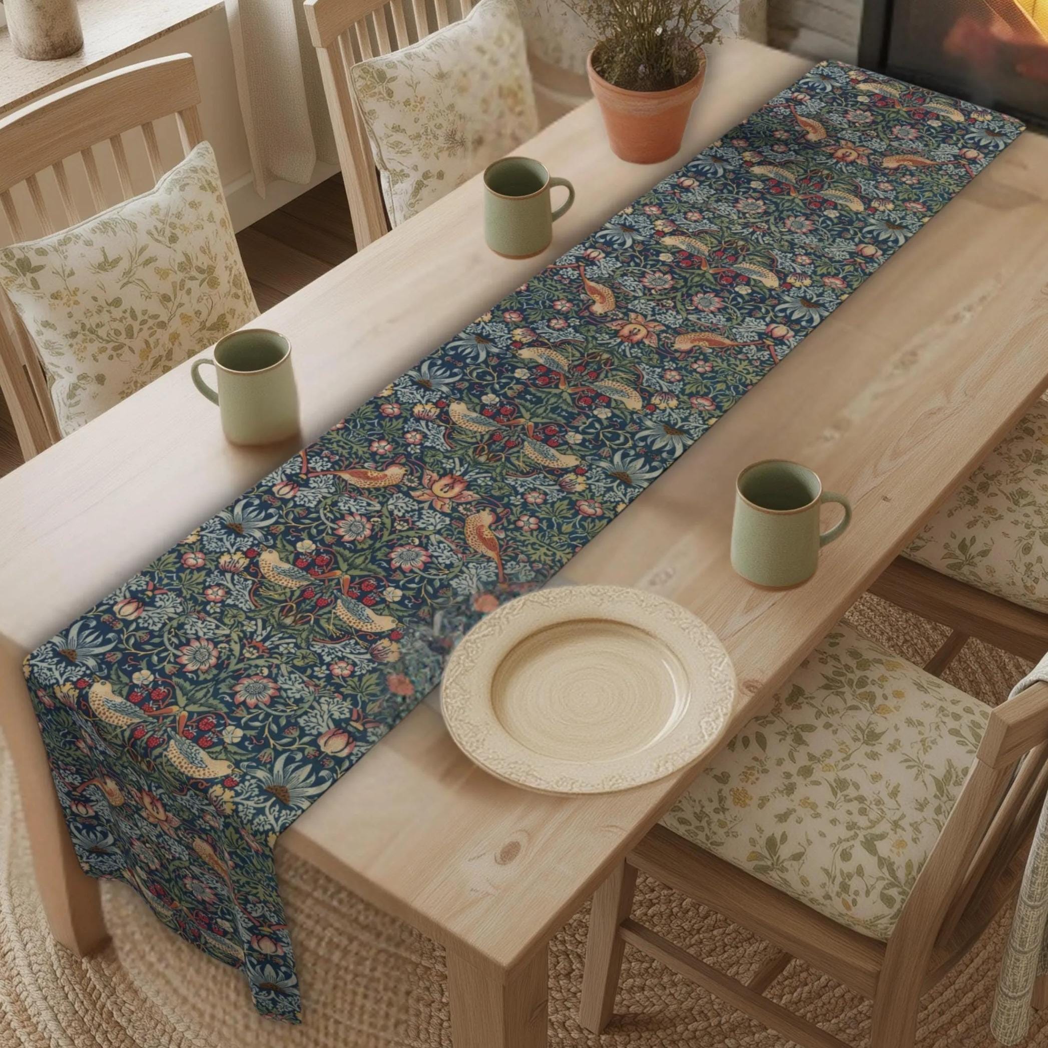 Strawberry Thief Heritage Table Runner: William Morris Classic Reimagined