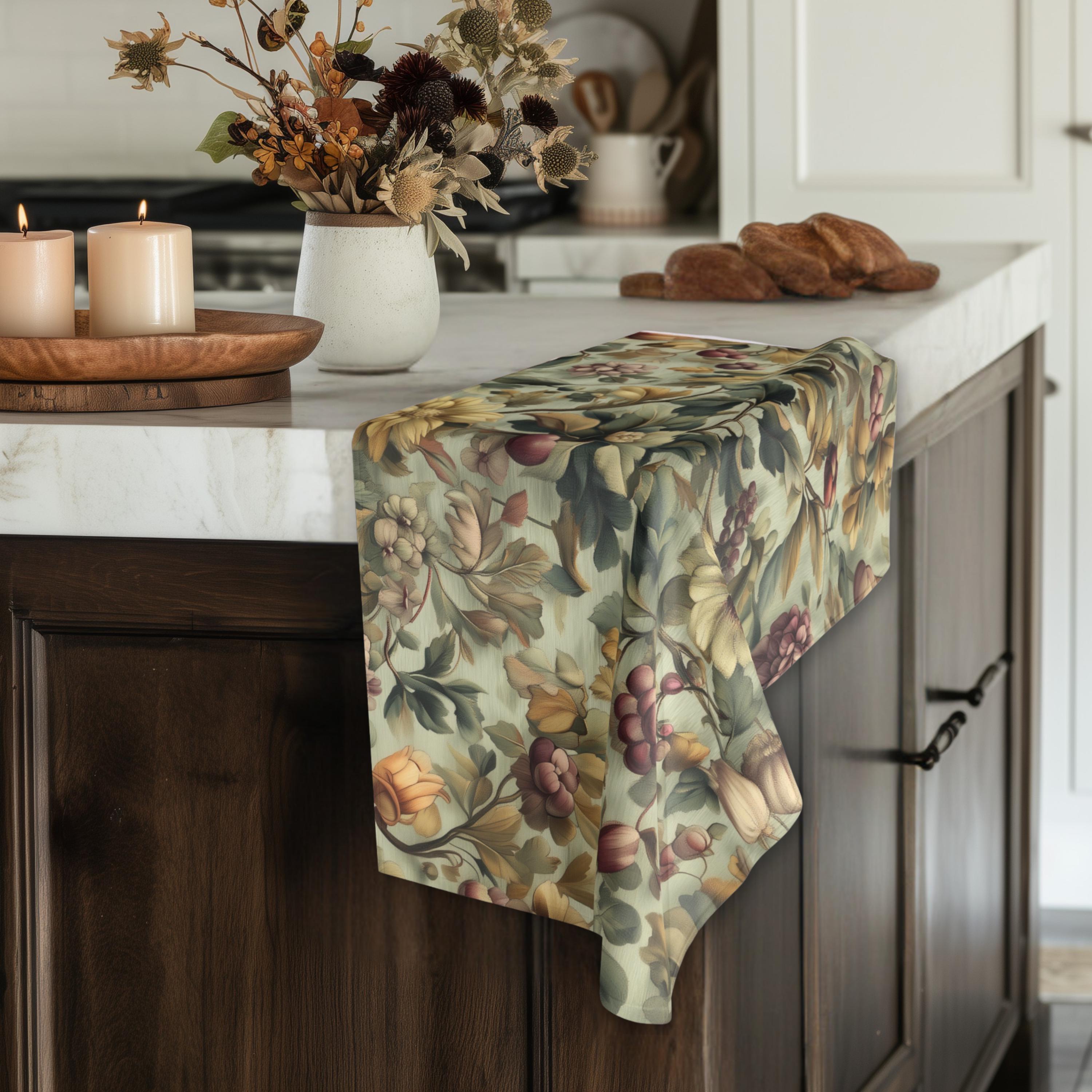 William Morris Inspired Fall Botanical Hand Towel: Sage Mint, Wine, Wheat
