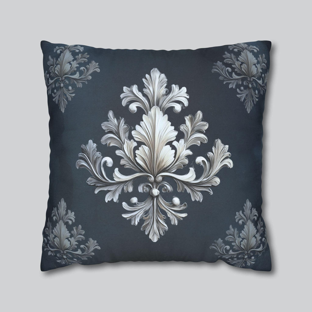 Luxurious Damask Inspired Navy & Silver Pillowcase, Elegant Deep Navy Blue Decor, Classic Home Accent