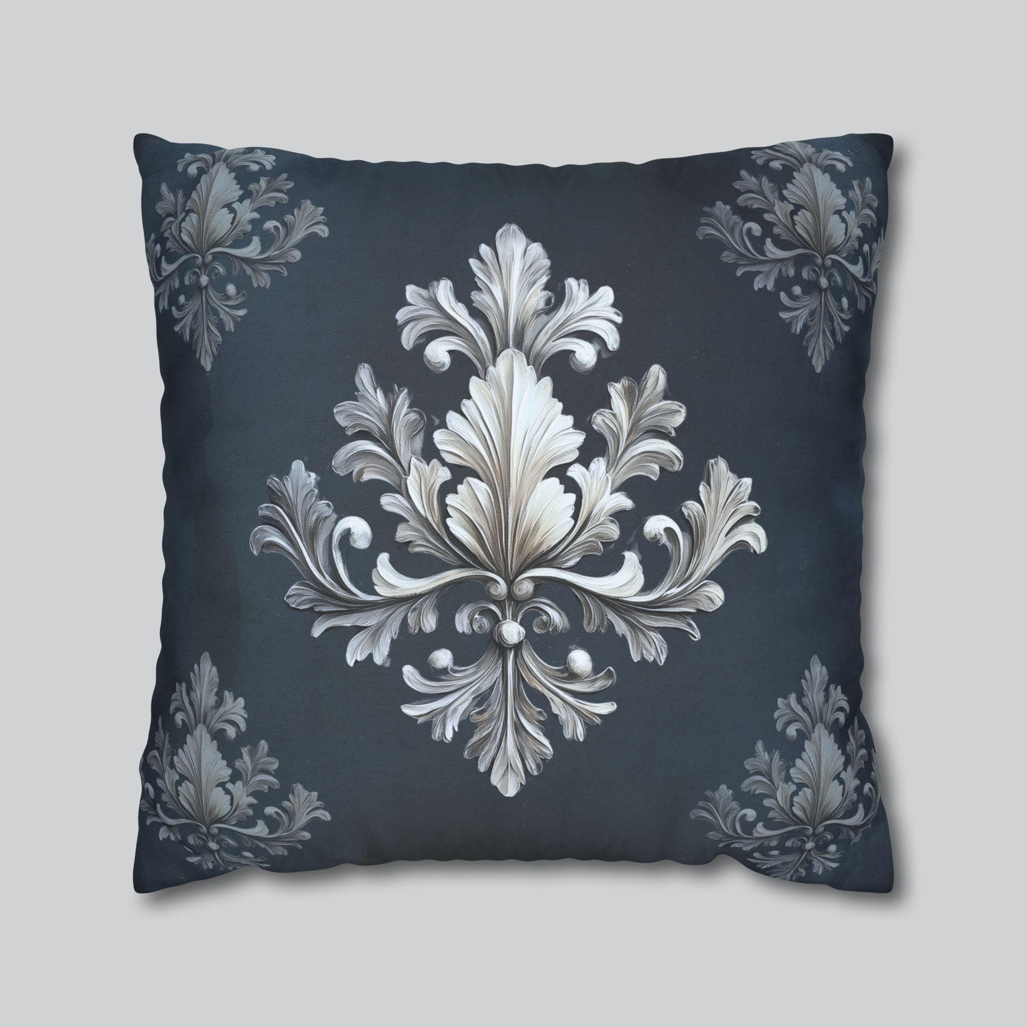 Luxurious Damask Inspired Navy & Silver Pillowcase, Elegant Deep Navy Blue Decor, Classic Home Accent