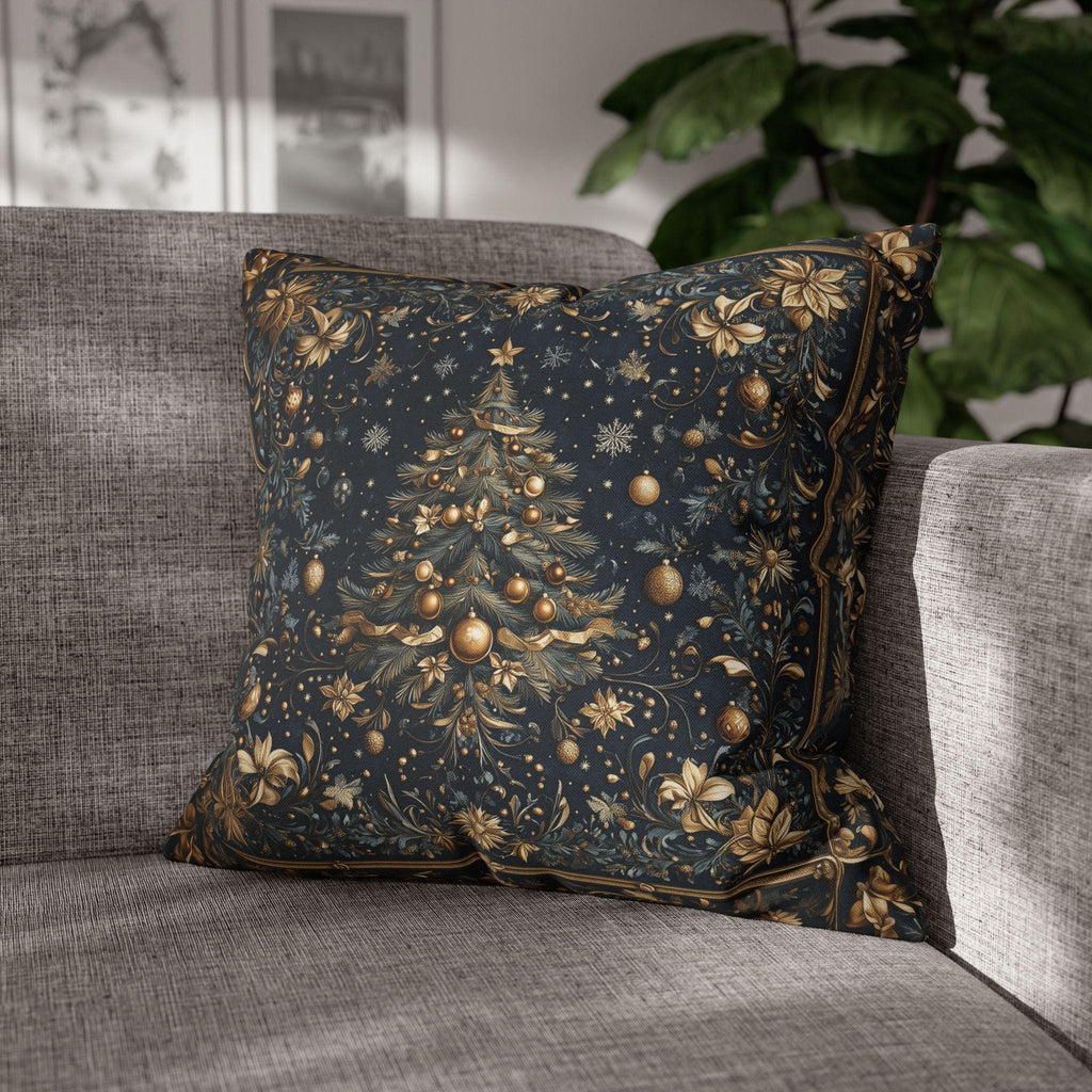 William Morris Inspired Christmas Tree Pillow Cover:  Midnight Blue with Vintage Style Florals