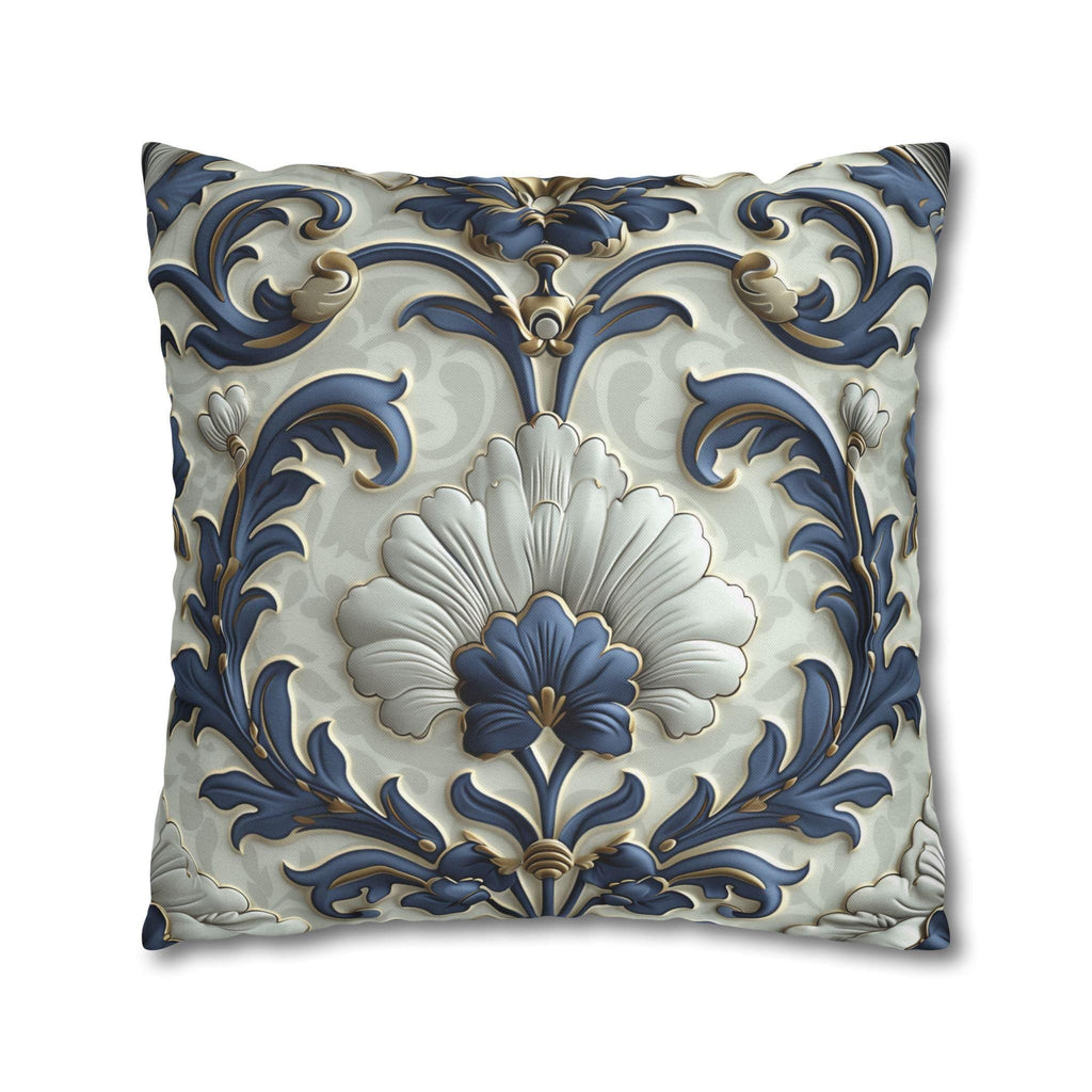 French Country Floral Pillow Cover, Blue White Gold Vintage Design