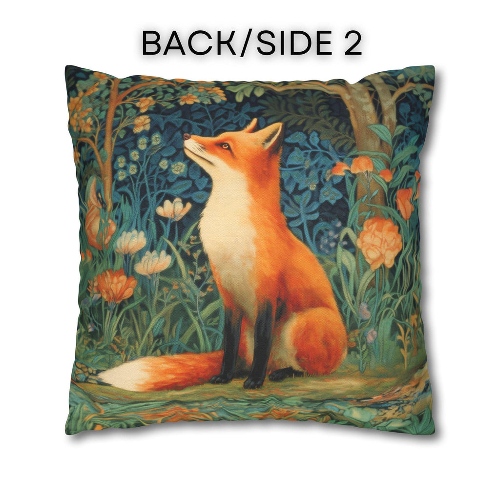 Morris-Inspired Red Fox Botanical Pillow Cover: Vintage Style Moody Woodland Blooms