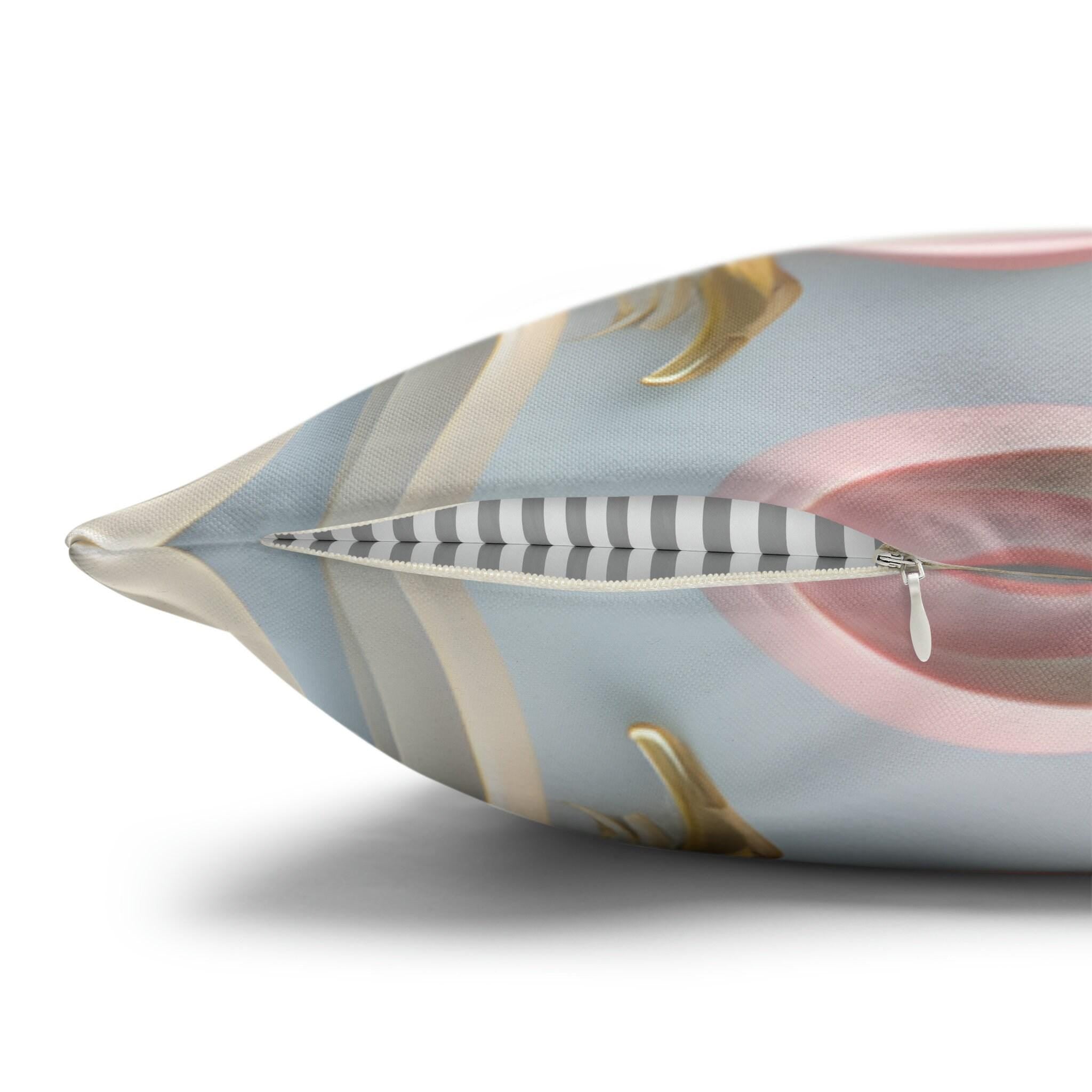 Rococo Pillow Cover: Pink Acanthus, Gold Motif, Blue-Grey Cushion