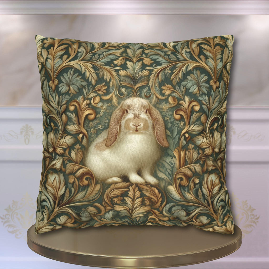 William Morris Woodland Botanical Pillow Cover: American Fuzzy Lop Rabbit