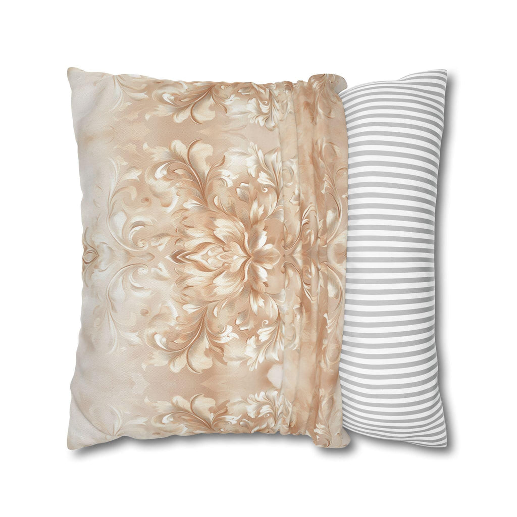 Damask Floral Pillow Cover: Beige Cream Caramel Spun Polyester