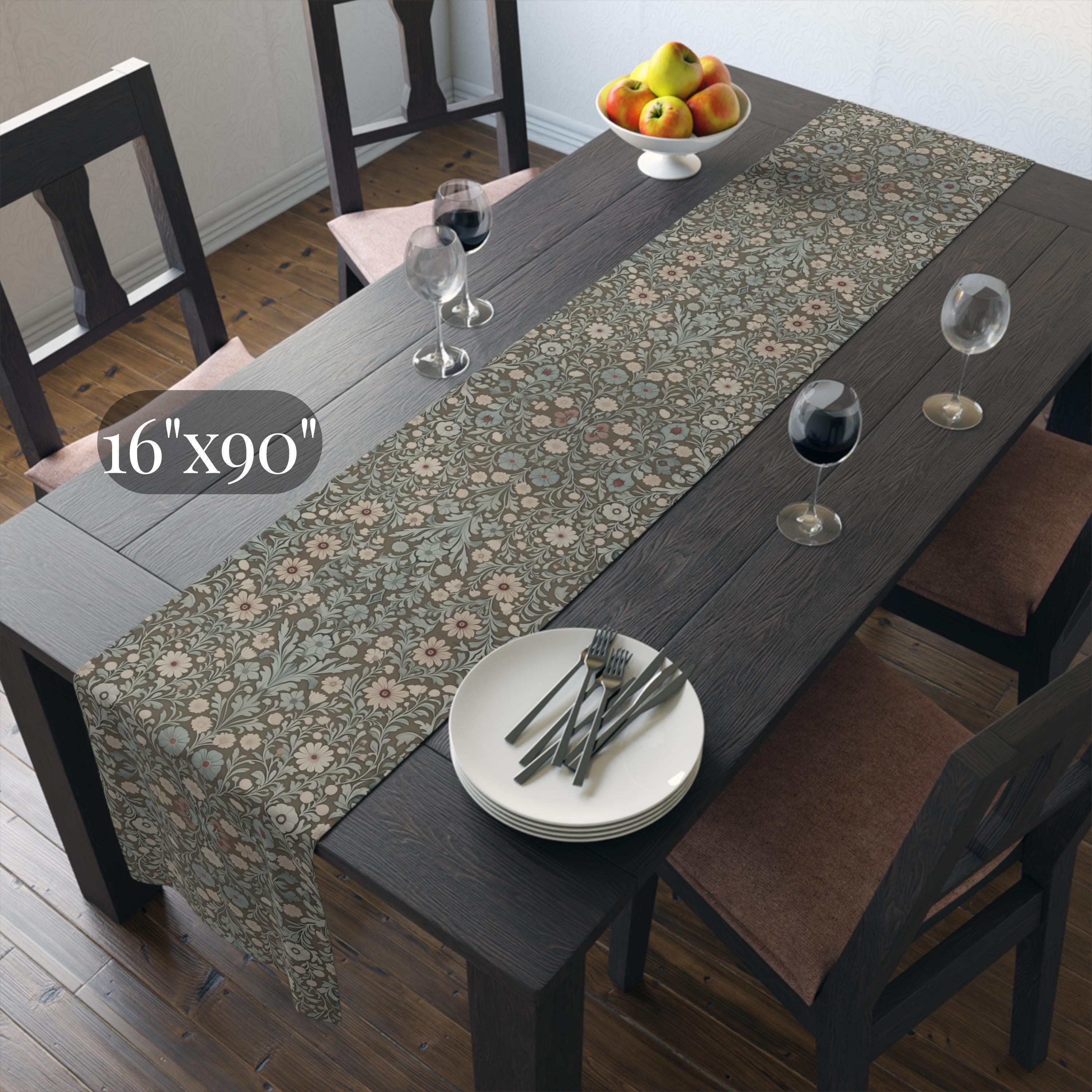 William Morris Table Runner: Soft Sage, Taupe, Blush Botanical Print