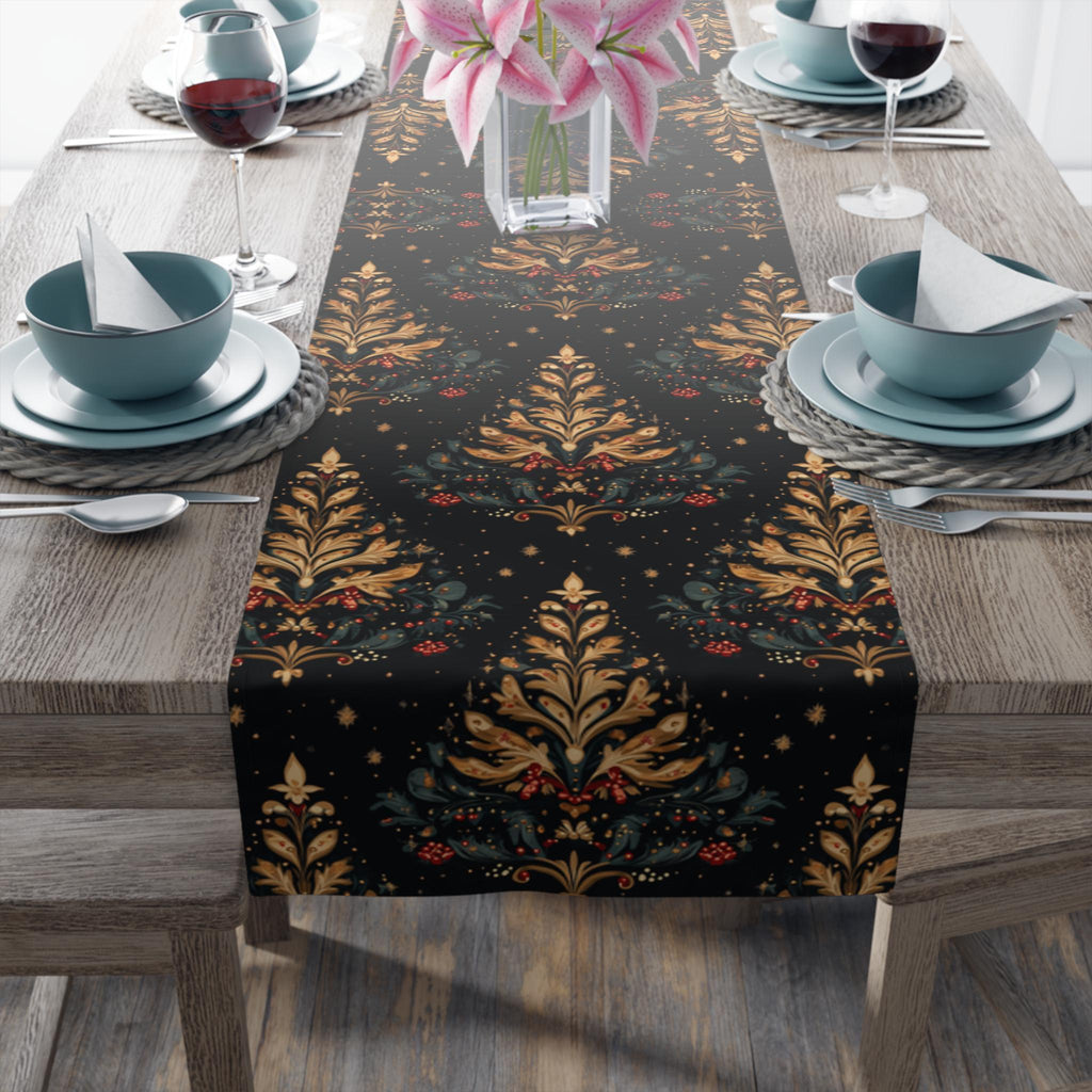 William Morris Christmas Tree Table Runner: Golden Winter Decor