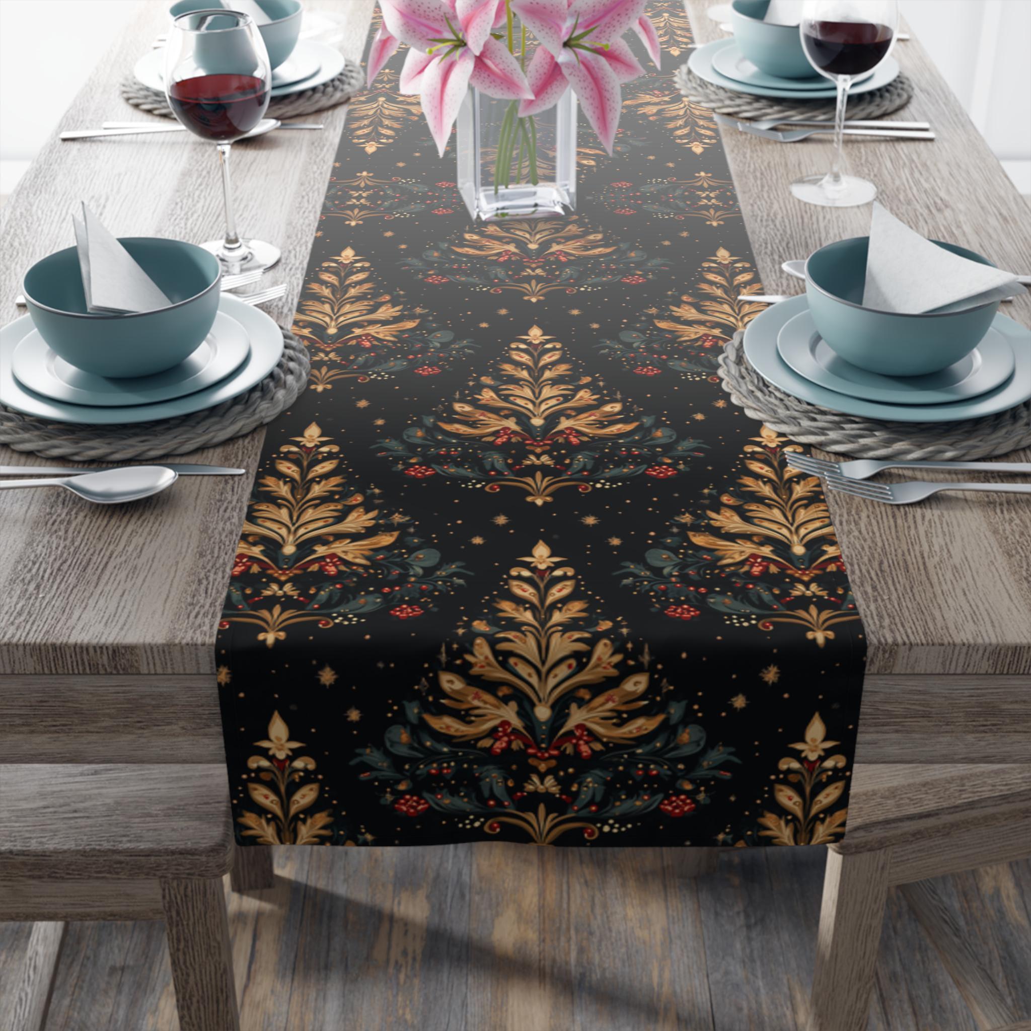 William Morris Christmas Tree Table Runner: Golden Winter Decor