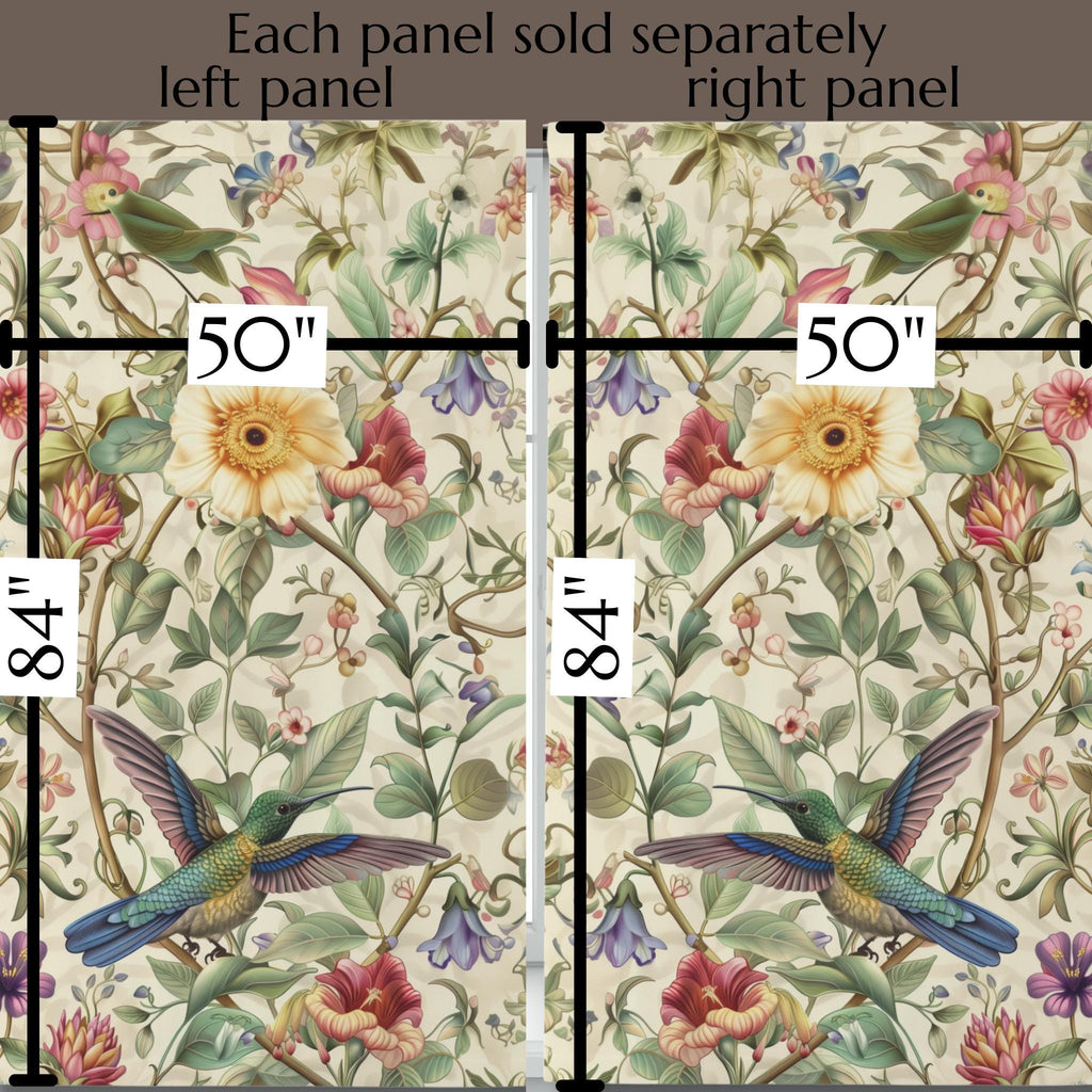 Elegant William Morris Hummingbird Floral Window Curtain Panel - Green, Blue, Gold, Pink, Purple