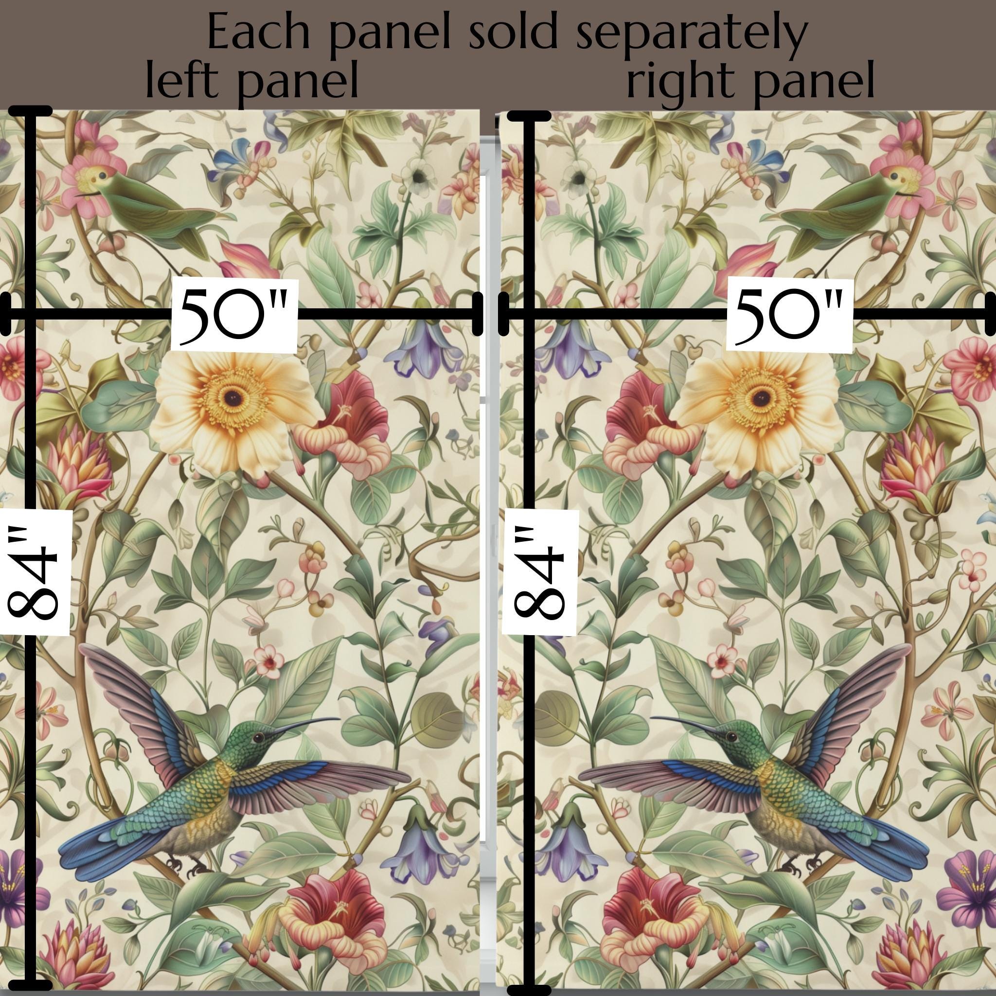 Elegant William Morris Hummingbird Floral Window Curtain Panel - Green, Blue, Gold, Pink, Purple
