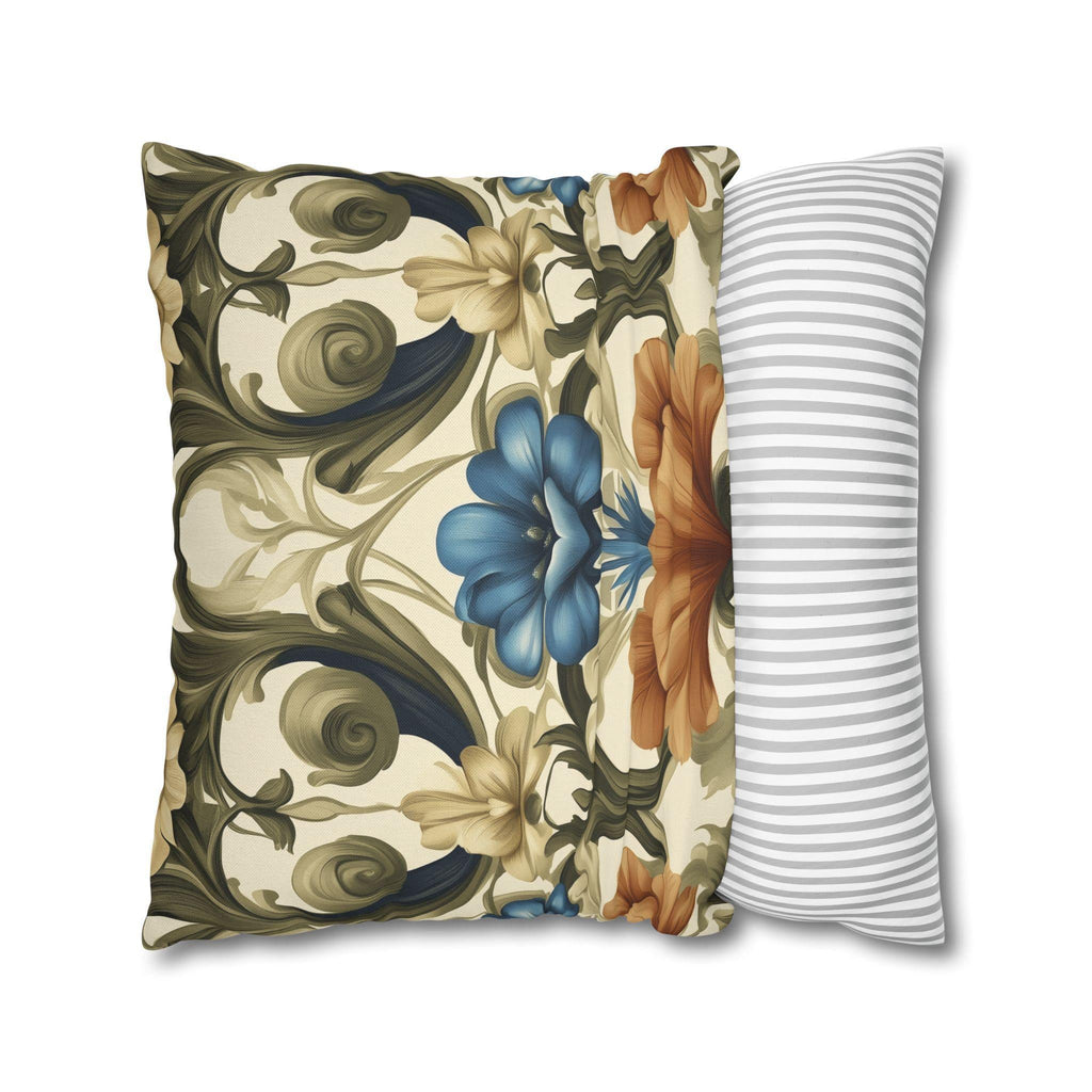William Morris Floral Pillow Cover: Blue, Orange Blooms, Elegant Home Decor