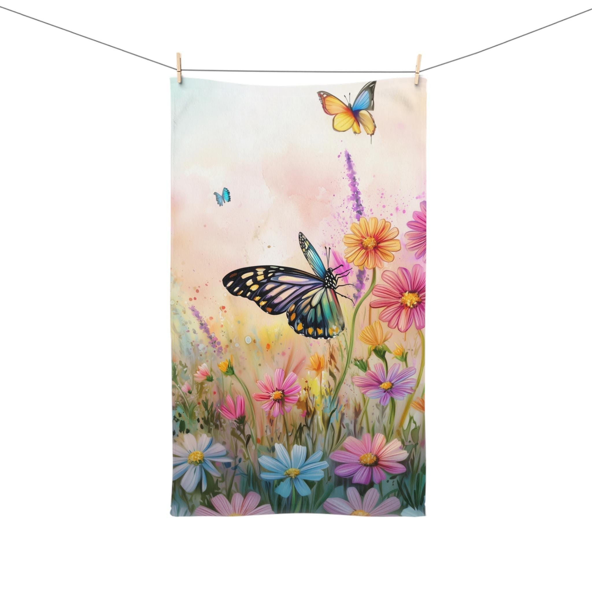 Colorful Butterfly Garden Hand Towel: Floral Design with 3 Background Options
