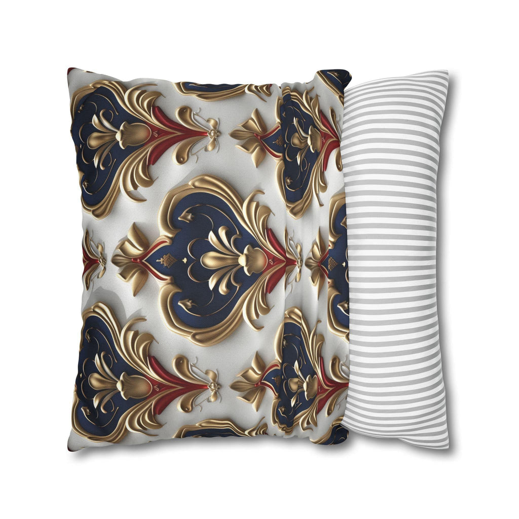 Baroque Pillow Cover: Navy, Gold & Red Fleur-de-Lis Design
