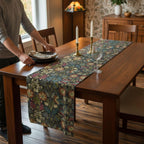 William Morris Inspired Table Runner: Midnight Navy Botanical Design