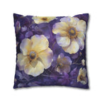 Floral Pillow Cover, Cream Yellow Pansies, Purple Botanical Print
