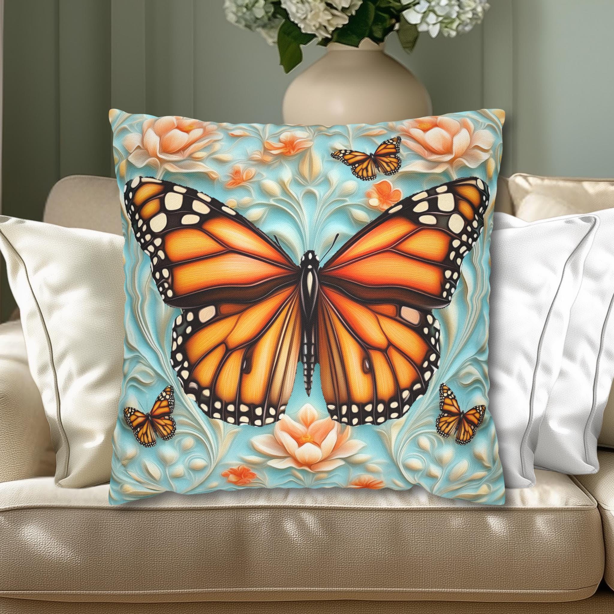 William Morris Decorative Throw Pillow Cover: Vintage Style Monarch Butterfly Botanical