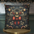 Midnight Holiday Pillow Cover: Morris-Style Christmas Theme in Navy, Gold & Red