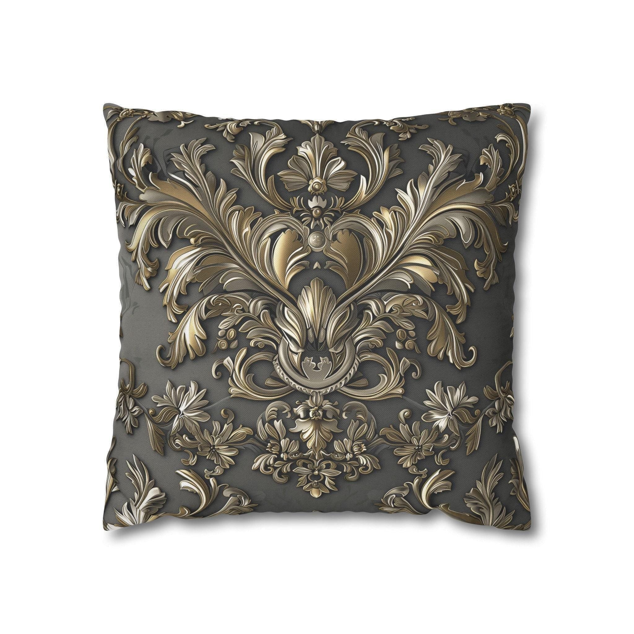 Baroque Pillow Cover: Metallic Gold Acanthus Floral Design