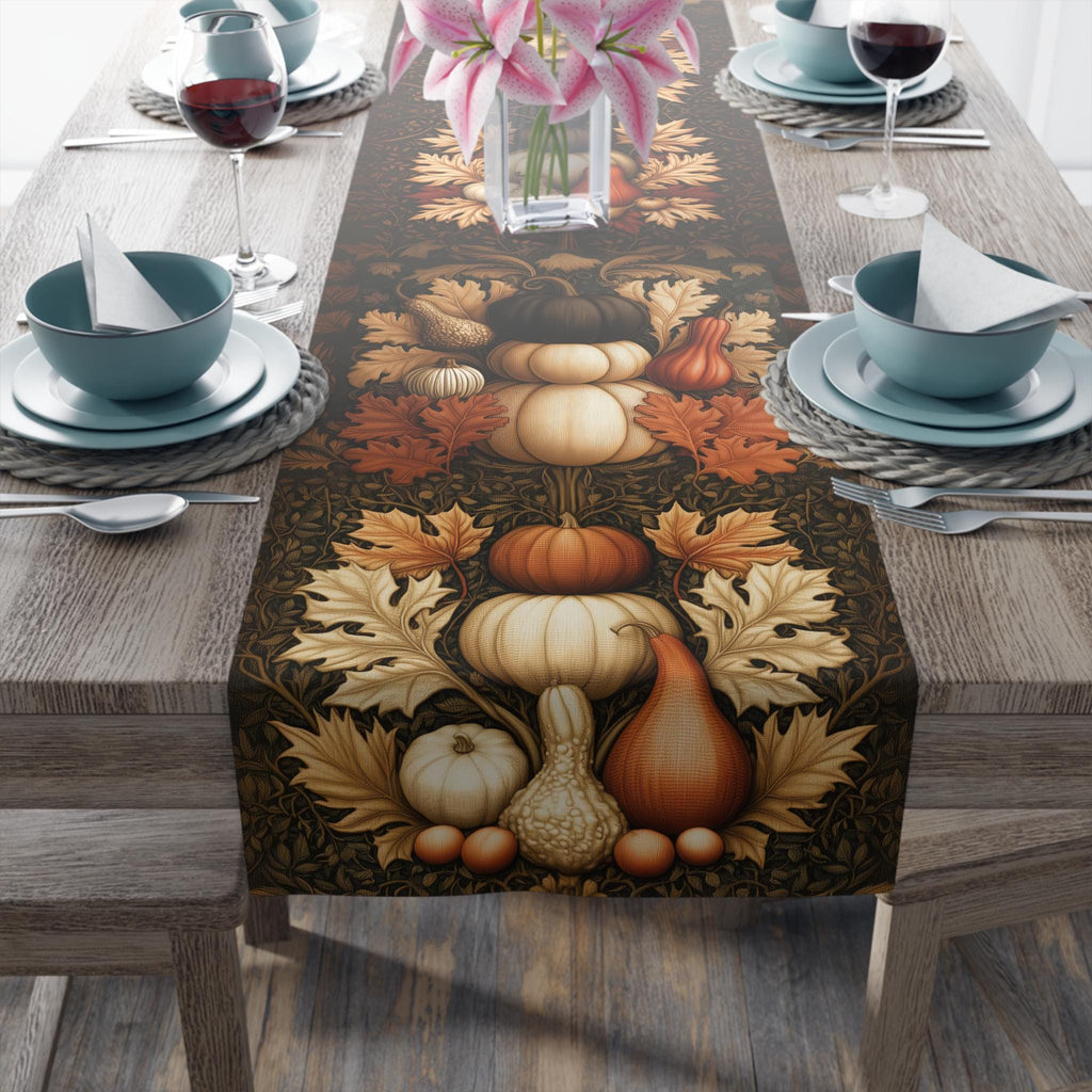 William Morris Pumpkin Patch Table Runner: Cream, Orange, Brown Fall Dining Decor